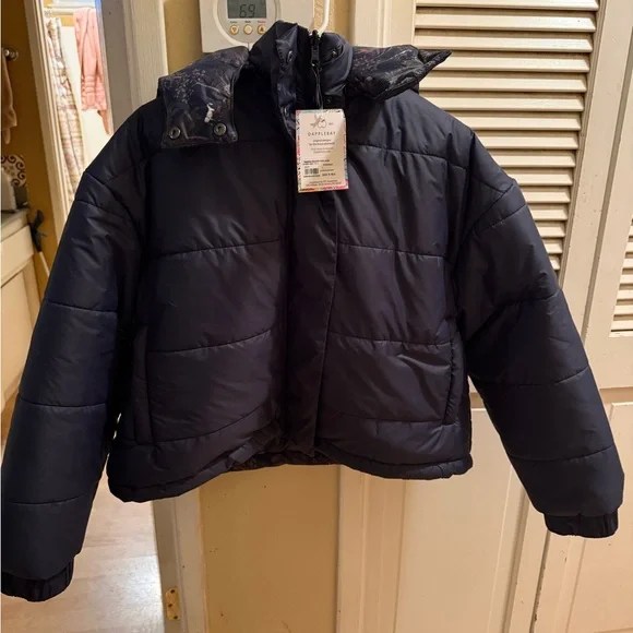 Women's Dapplebay Navy & Autumn Toile Reversible Puffer Jacket hooded NWT - Picture 8 of 12